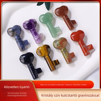 Ametiszt szív alakú kulcstartó, geometriai kristály ékszer, modern stílus