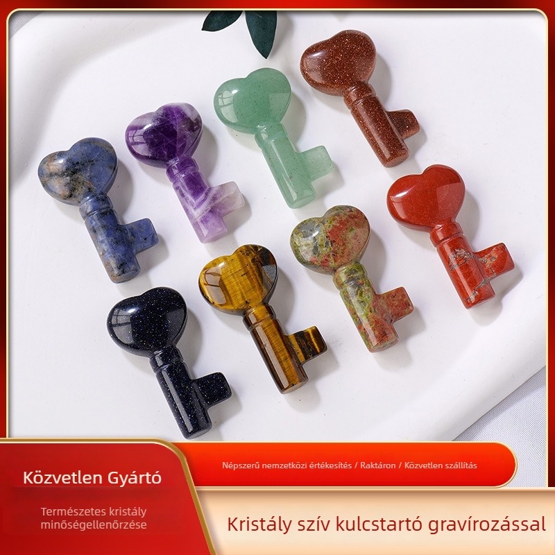 Ametiszt szív alakú kulcstartó, geometriai kristály ékszer, modern stílus