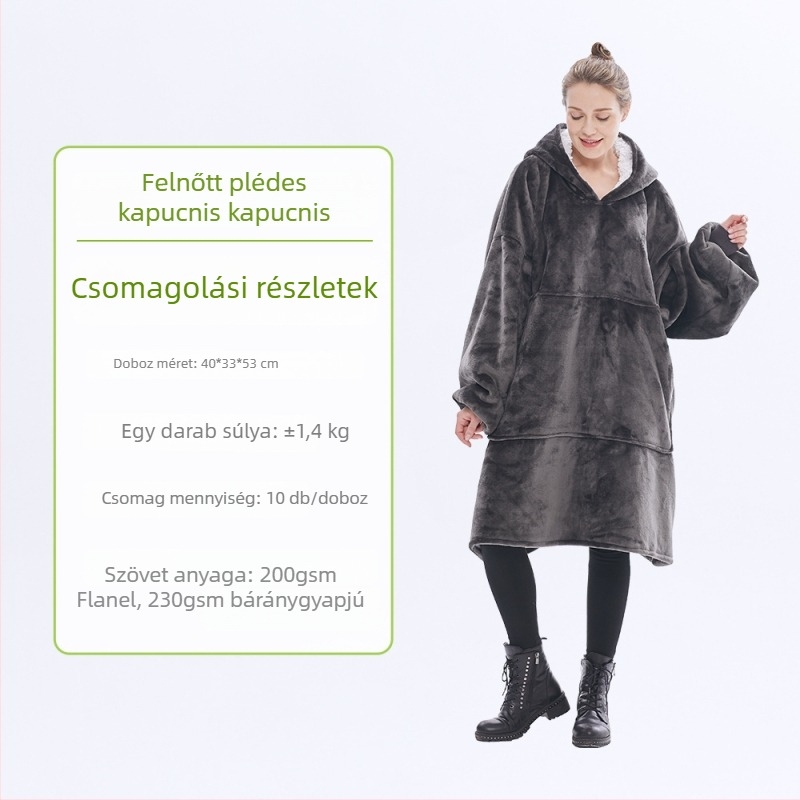 Kapucnis flanel pléd, poliészter, 300–500 g, hosszú ujjú, testreszabás elérhető