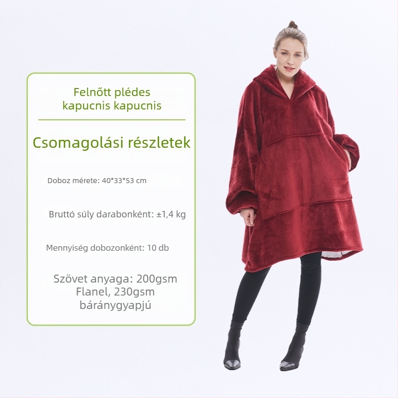 Kapucnis flanel pléd, poliészter, 300–500 g, hosszú ujjú, testreszabás elérhető