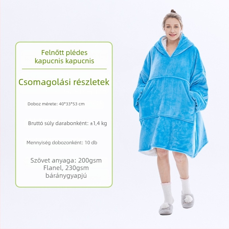 Kapucnis flanel pléd, poliészter, 300–500 g, hosszú ujjú, testreszabás elérhető