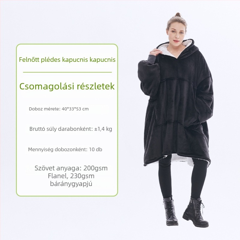 Kapucnis flanel pléd, poliészter, 300–500 g, hosszú ujjú, testreszabás elérhető