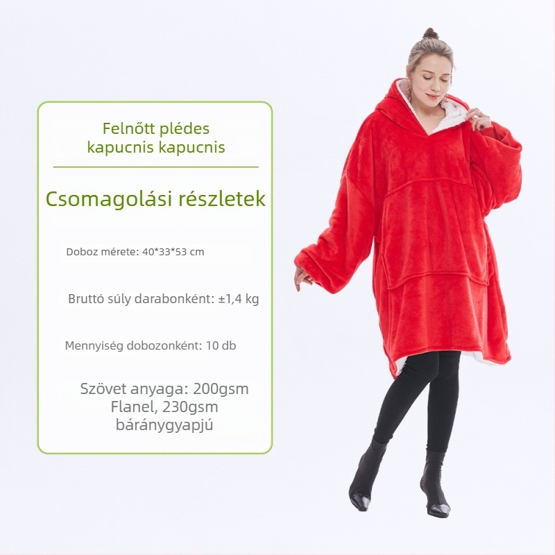 Kapucnis flanel pléd, poliészter, 300–500 g, hosszú ujjú, testreszabás elérhető
