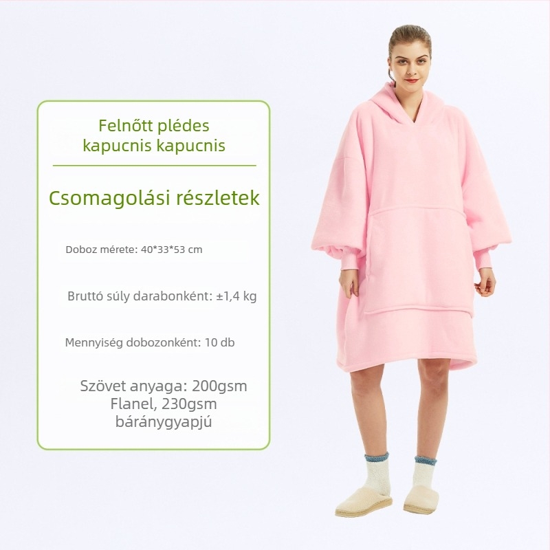 Kapucnis flanel pléd, poliészter, 300–500 g, hosszú ujjú, testreszabás elérhető