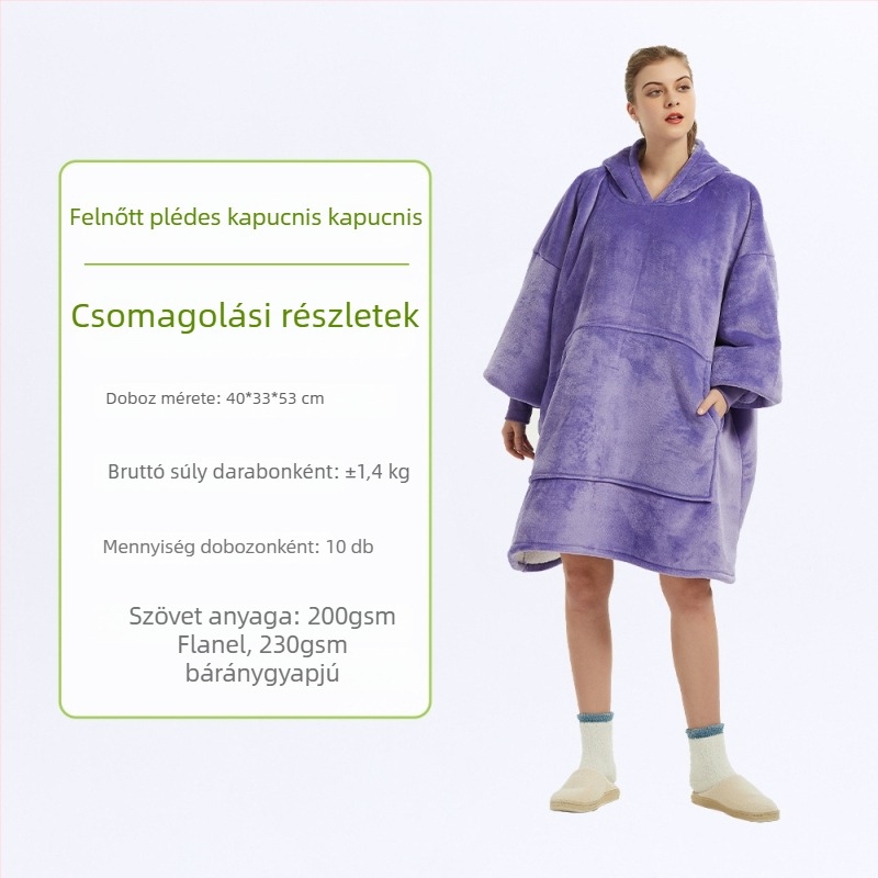 Kapucnis flanel pléd, poliészter, 300–500 g, hosszú ujjú, testreszabás elérhető