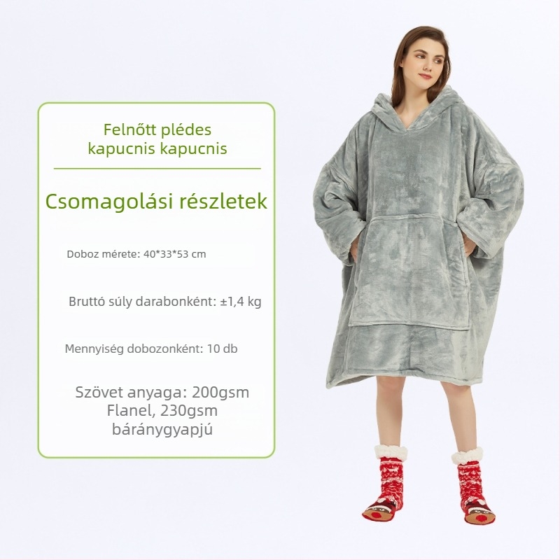 Kapucnis flanel pléd, poliészter, 300–500 g, hosszú ujjú, testreszabás elérhető