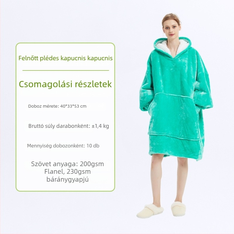 Kapucnis flanel pléd, poliészter, 300–500 g, hosszú ujjú, testreszabás elérhető