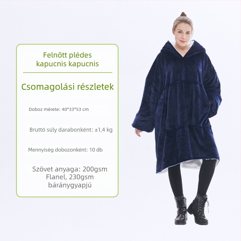 Kapucnis flanel pléd, poliészter, 300–500 g, hosszú ujjú, testreszabás elérhető