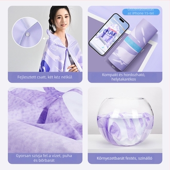 CHARS Mikroszálas gyorsszárító fürdő- és strandtörölköző viselhető köpeny funkcióval, 200–300 g, nyomtatás