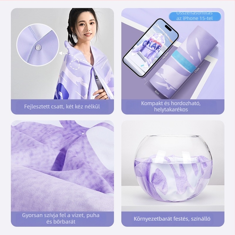 CHARS Mikroszálas gyorsszárító fürdő- és strandtörölköző viselhető köpeny funkcióval, 200–300 g, nyomtatás