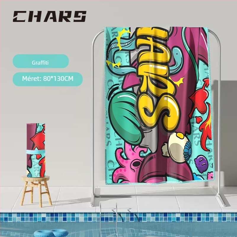 CHARS Mikroszálas gyorsszárító fürdő- és strandtörölköző viselhető köpeny funkcióval, 200–300 g, nyomtatás