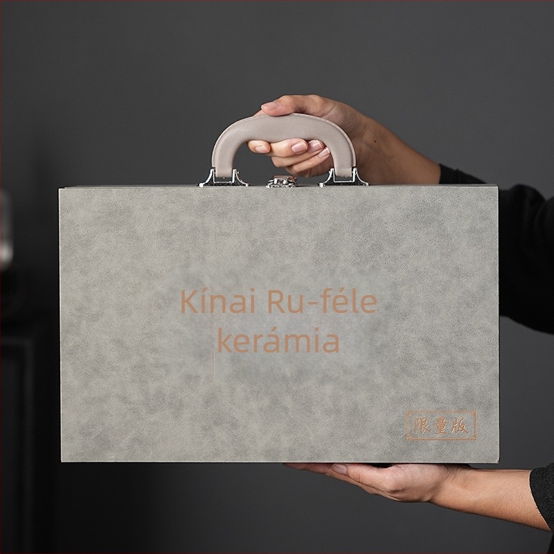 Ru kiln Gongfu teáskészlet – kerámia teáskanna ajándékdoboza, otthonra, nappaliba, irodába és utazáshoz