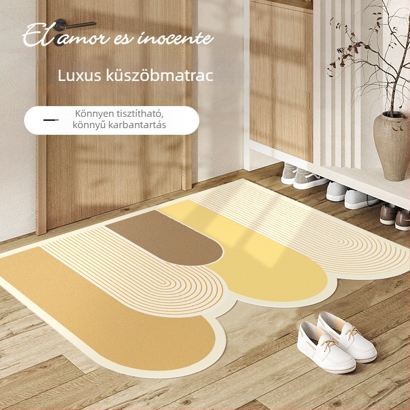 PVC bejárati szőnyeg, mosható, vágásra szabható, különleges formájú, geometrikus mintázatú, csíkos, modern minimalista stílus