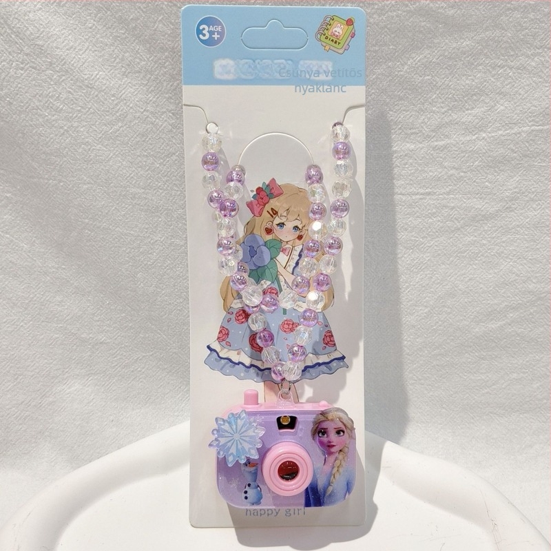 Gyerekeknek készült rajzfilmszerű hercegnő nyaklánc gyöngyös függővel, műanyag/gyanta, golyó lánc, 3–10 éveseknek