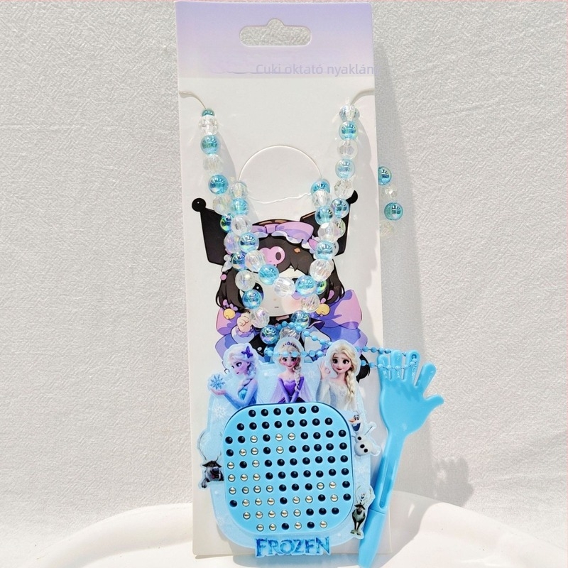Gyerekeknek készült rajzfilmszerű hercegnő nyaklánc gyöngyös függővel, műanyag/gyanta, golyó lánc, 3–10 éveseknek