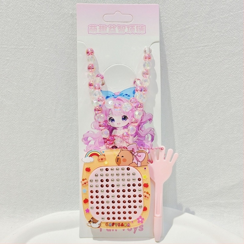 Gyerekeknek készült rajzfilmszerű hercegnő nyaklánc gyöngyös függővel, műanyag/gyanta, golyó lánc, 3–10 éveseknek