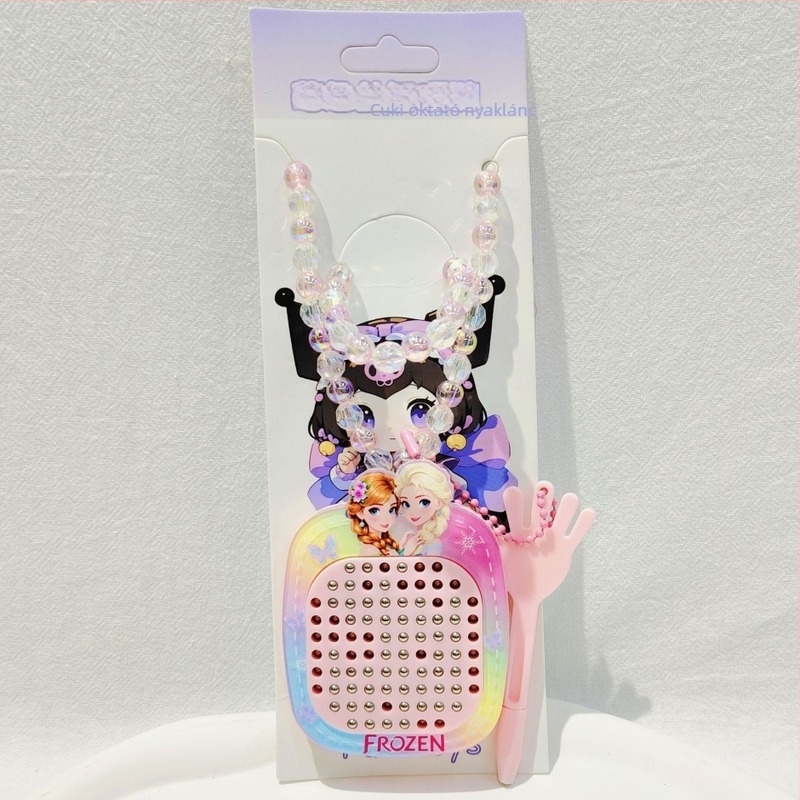 Gyerekeknek készült rajzfilmszerű hercegnő nyaklánc gyöngyös függővel, műanyag/gyanta, golyó lánc, 3–10 éveseknek