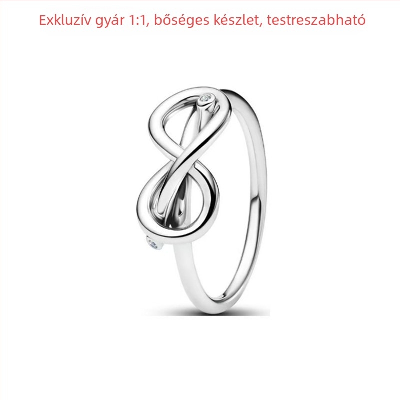 Uniszex 925-ös ezüst gyűrű geometriai mintával és cirkóniával, könnyed luxus stílusban