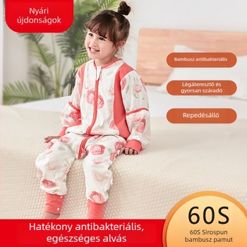 Gyerekeknek szóló alvózsák, osztott lábakkal, bambuszszálas anyag, antibakteriális, levehető ujjak, pamut bélés