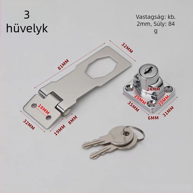 Pin-típusú ajtózár rozsdamentes acélból, zárlemez, felületre szerelt, modern minimalist stílus
