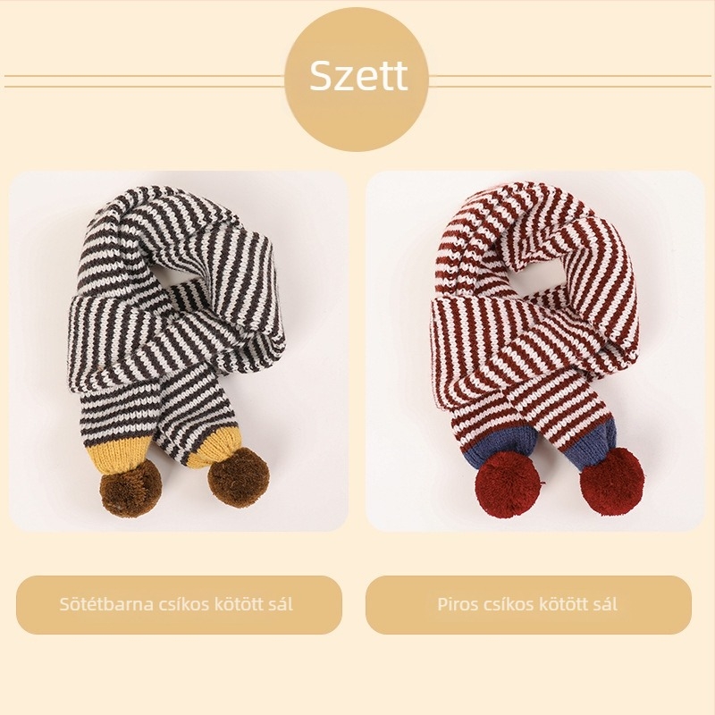 Uniszex gyerek csíkos kötött sál, ősz-téli meleg, 2025 megjelenés