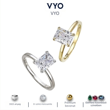 Moissanit geometriai gyűrű, 925 ezüst, elektroplakolt felület, női stílus