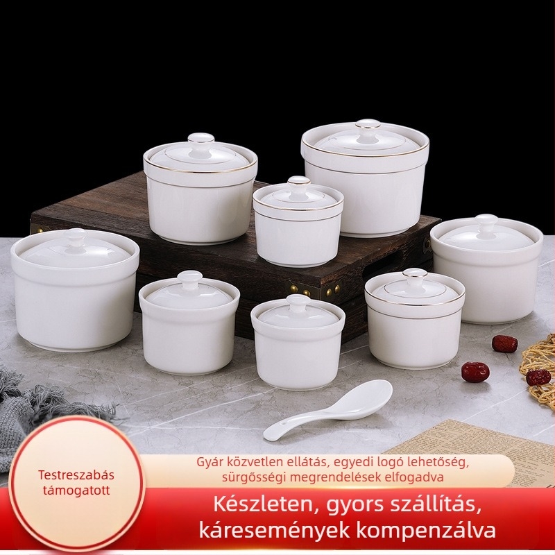 Szállodai porcelán tál, modern minimalista dizájn; ideális levesekhez, pörköltökhöz és párolt tojásokhoz; üzleti ajándék