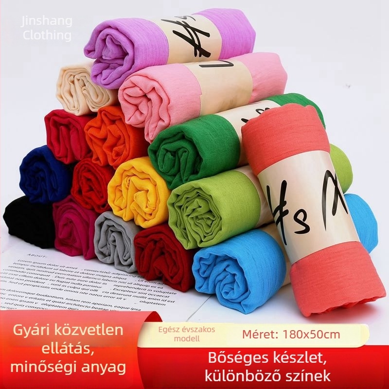 Női pamut-len sál, egyszínű, meleg piros, őszi-téli szezonra