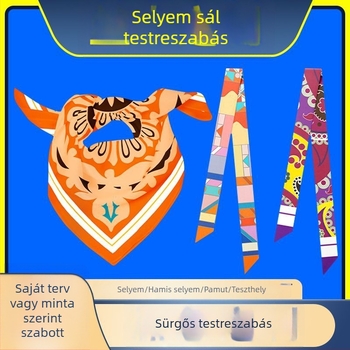 Logóval ellátott selyemsál, nyomtatott kis négyzet nőkre, szintetikus selyem, sík szövés, kínai stílus retró