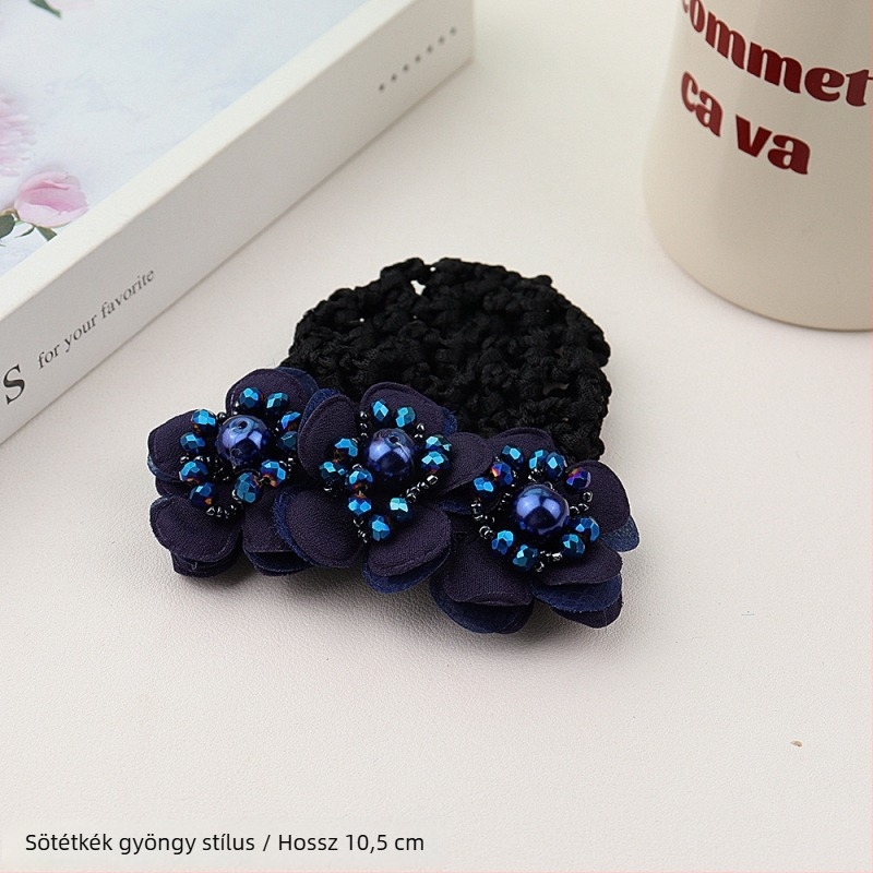 Hajdísz gyöngyház virággal és rugós csíptetővel, textil anyag, minimalist stílus, kézműves, nőknek