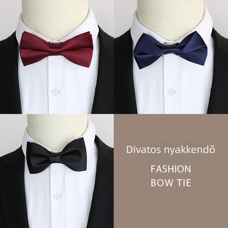 Férfi csokornyakkendő koreai stílusú, lapos fejű, jacquard szövés, monokróm