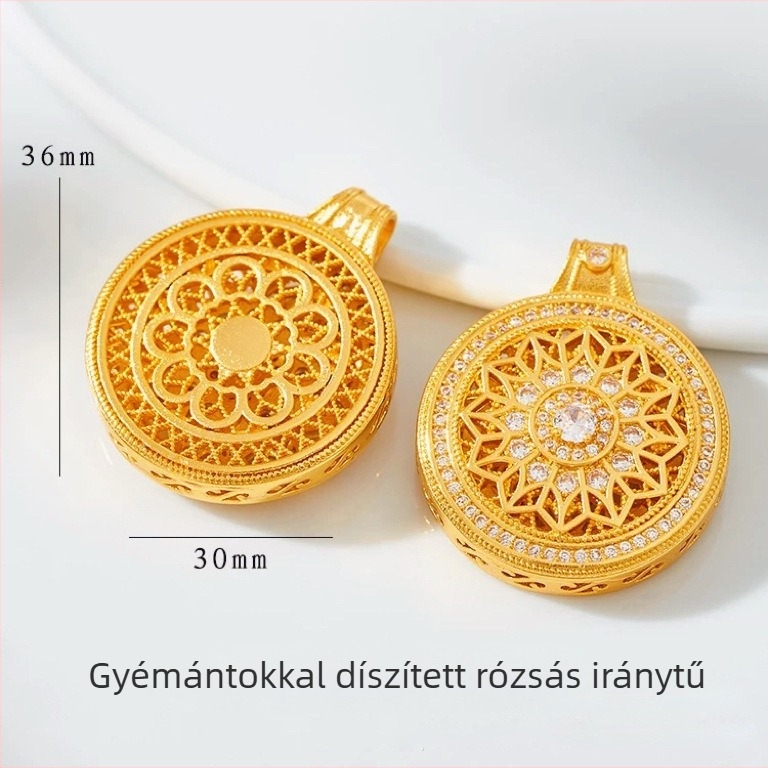 Réz nyaklánc vintage kompás medállal, elektroplatált felülettel, vintage stílus, tavasz 2024