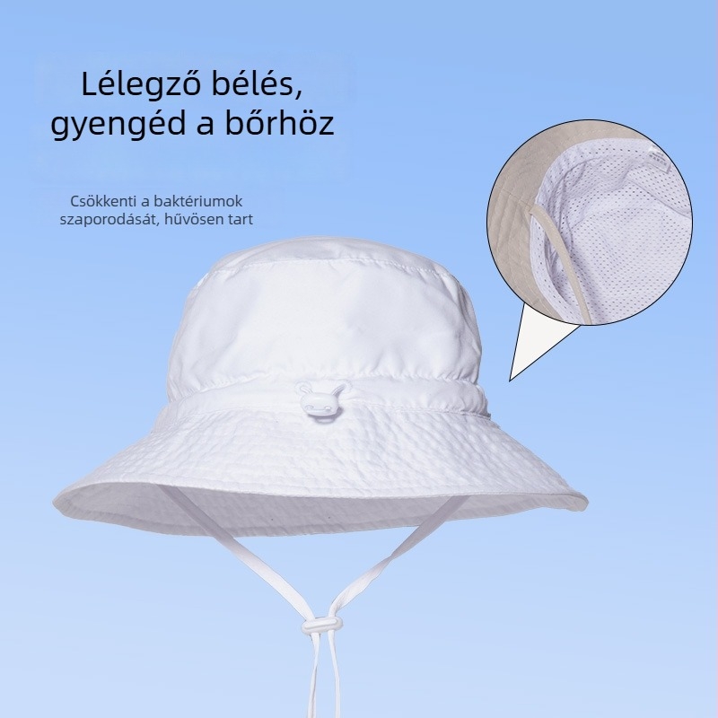 Gyerekeknek szóló egyszínű halászkalap nyárra, széles karimával, UV-védelem, aranyos strandstílus