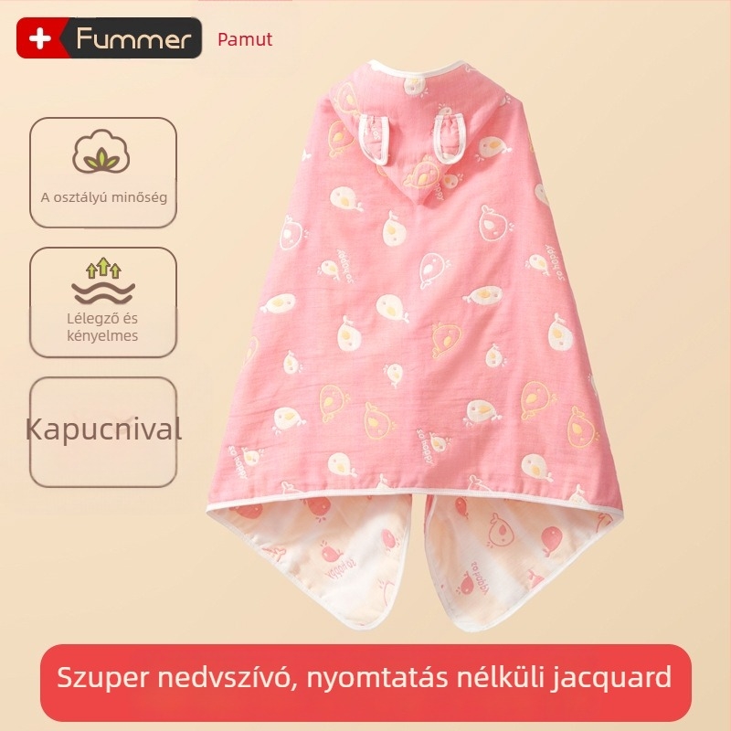 Gyerekeknek készült kapucnis pamut géz törölköző, nedvszívó, Jacquard szövés, 300–400 g
