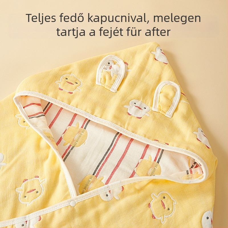 Gyerekeknek készült kapucnis pamut géz törölköző, nedvszívó, Jacquard szövés, 300–400 g