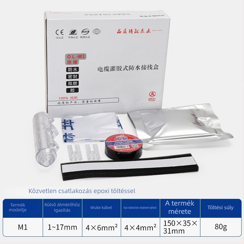 Géltöltésű vízálló csatlakozódoboz külső utcai lámpákhoz, 1 bemenet, 2 kimenet, szigetelt és zárt, fröccsenésvédett