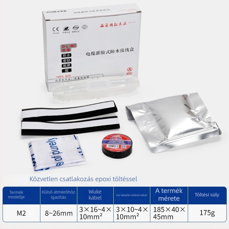 Géltöltésű vízálló csatlakozódoboz külső utcai lámpákhoz, 1 bemenet, 2 kimenet, szigetelt és zárt, fröccsenésvédett