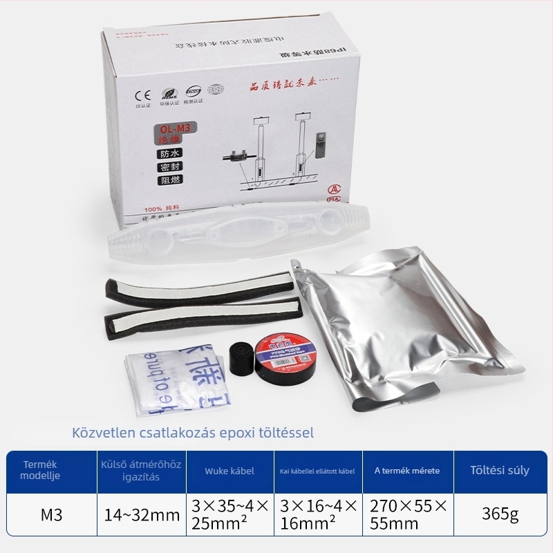 Géltöltésű vízálló csatlakozódoboz külső utcai lámpákhoz, 1 bemenet, 2 kimenet, szigetelt és zárt, fröccsenésvédett