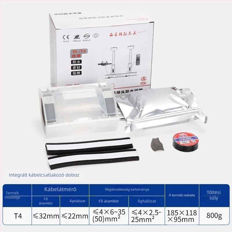 Géltöltésű vízálló csatlakozódoboz külső utcai lámpákhoz, 1 bemenet, 2 kimenet, szigetelt és zárt, fröccsenésvédett