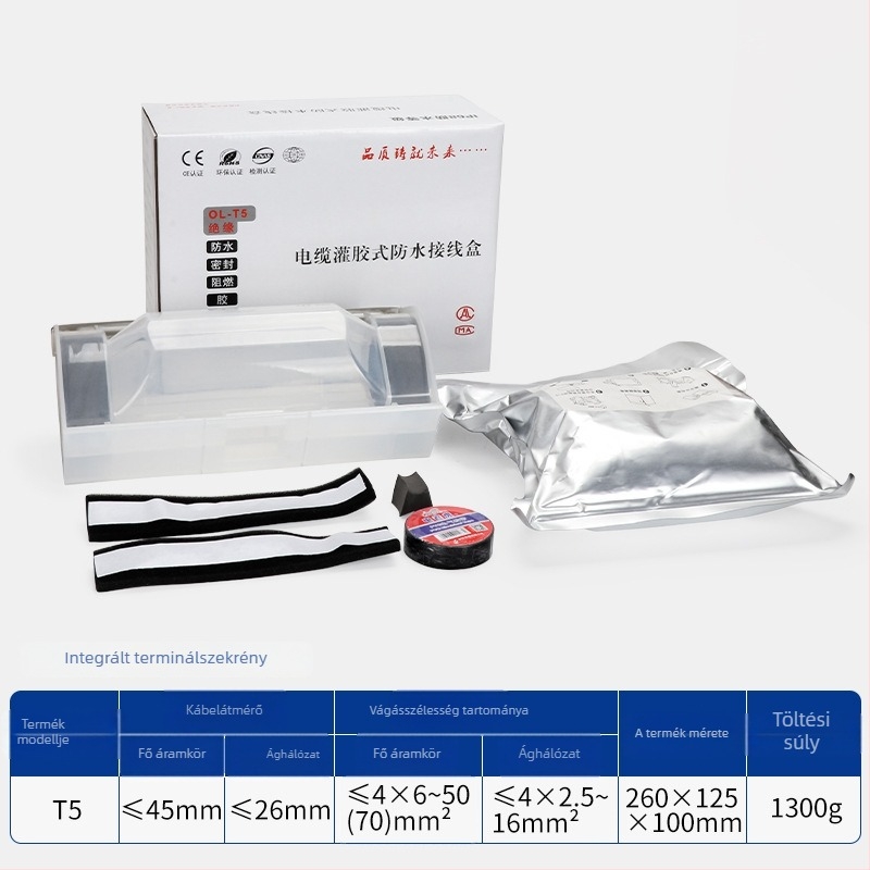 Géltöltésű vízálló csatlakozódoboz külső utcai lámpákhoz, 1 bemenet, 2 kimenet, szigetelt és zárt, fröccsenésvédett