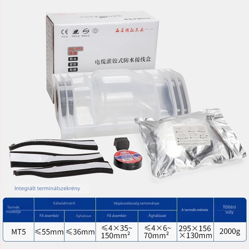 Géltöltésű vízálló csatlakozódoboz külső utcai lámpákhoz, 1 bemenet, 2 kimenet, szigetelt és zárt, fröccsenésvédett