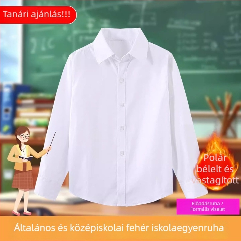 Gyerekeknek szóló hosszú ujjú iskolai ing, koreai stílus, puha felületkezelés, 30% pamut keverék, téli 2025