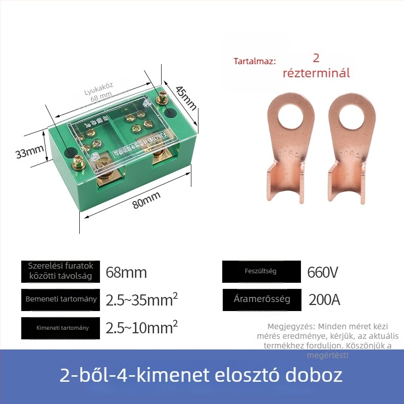 Villamos elosztó doboz, 2 bemenet, 4–16 kimenet, 8 csatoló, terminál blokk