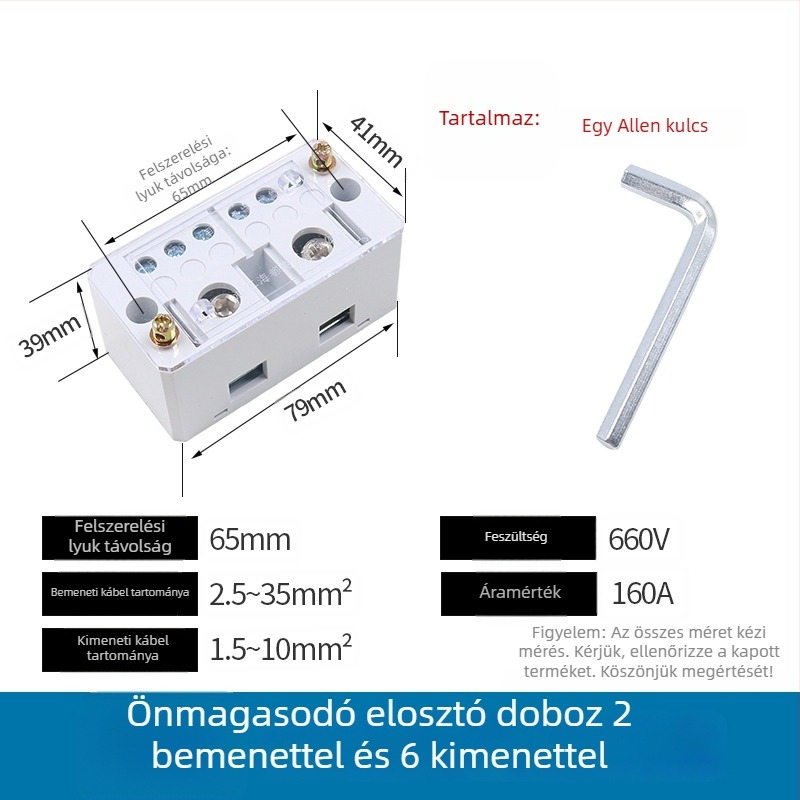 Villamos elosztó doboz, 2 bemenet, 4–16 kimenet, 8 csatoló, terminál blokk