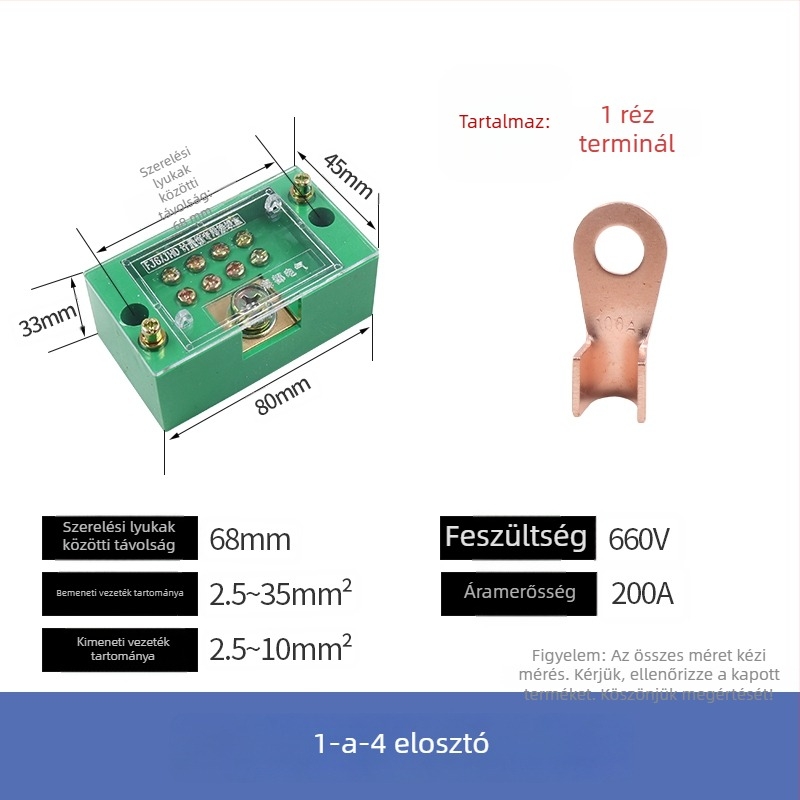 Villamos elosztó doboz, 2 bemenet, 4–16 kimenet, 8 csatoló, terminál blokk