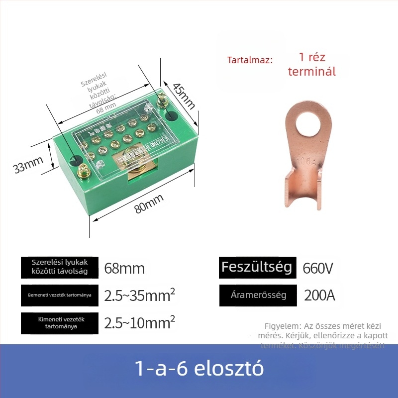 Villamos elosztó doboz, 2 bemenet, 4–16 kimenet, 8 csatoló, terminál blokk