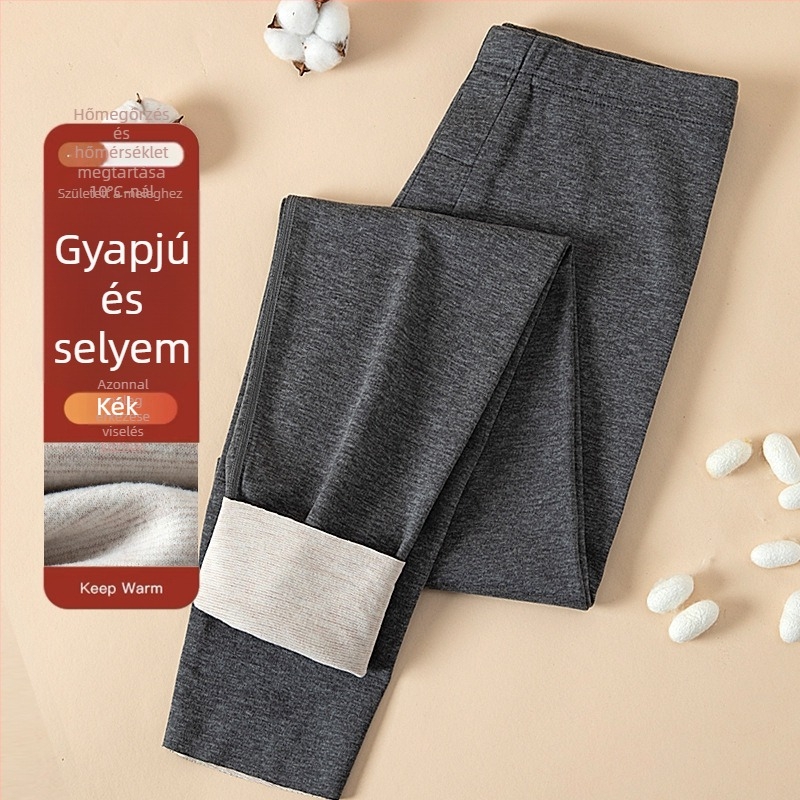 Férfiaknak szóló gyapjú termosz nadrág, hosszú, varrat nélküli, velúr béléssel, gyapjú tartalom 30–50%