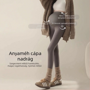 Anyasági jóga nadrág meleg fleece belsővel, pocak-támogatás, chenille anyag 30–50% spandex keverékkel, laza szabás, őszi-téli
