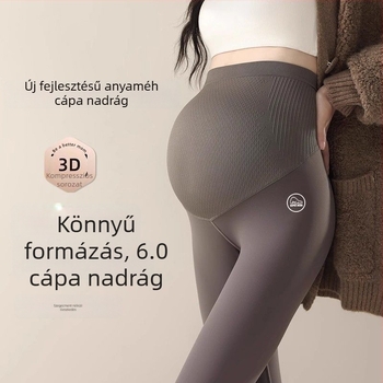 Anyasági jóga nadrág meleg fleece belsővel, pocak-támogatás, chenille anyag 30–50% spandex keverékkel, laza szabás, őszi-téli