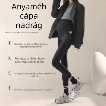 Anyasági jóga nadrág meleg fleece belsővel, pocak-támogatás, chenille anyag 30–50% spandex keverékkel, laza szabás, őszi-téli